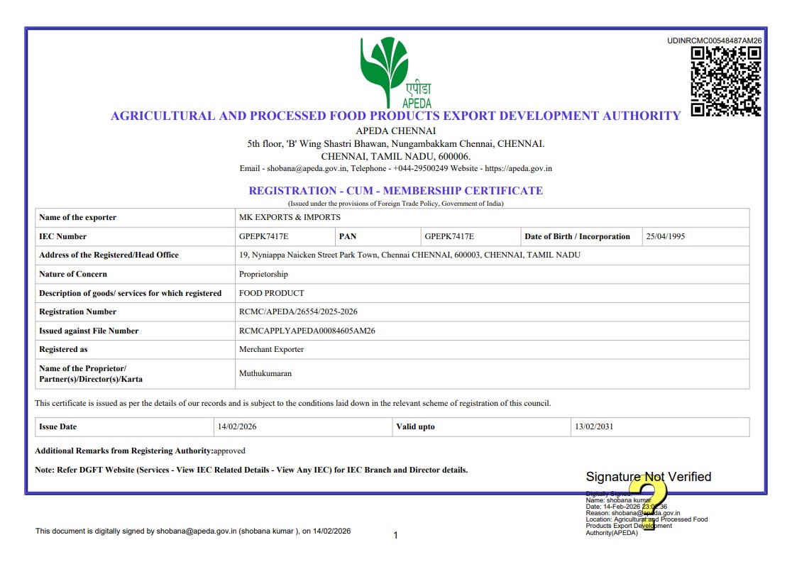 Apeda Certificate